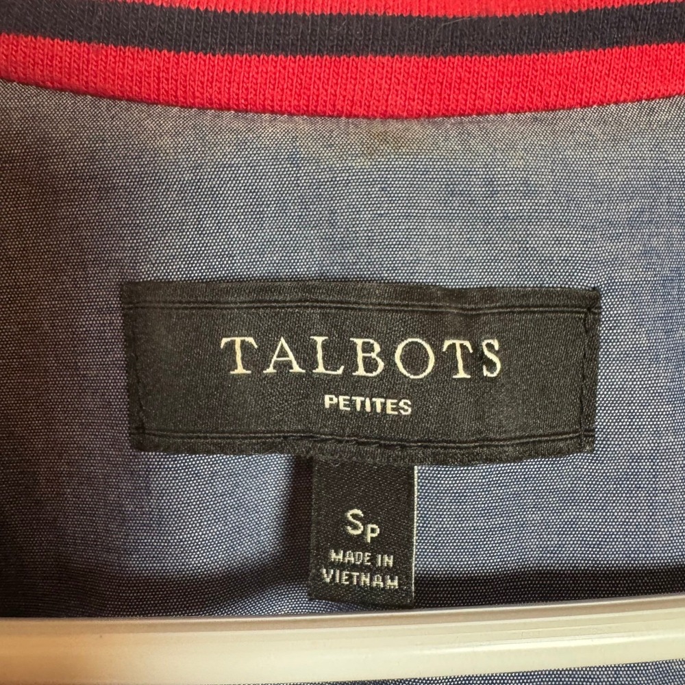 Talbots Petites WomenSP Red Navy Blue Striped Nautical Blazer Anchor Button - Picture 4 of 7
